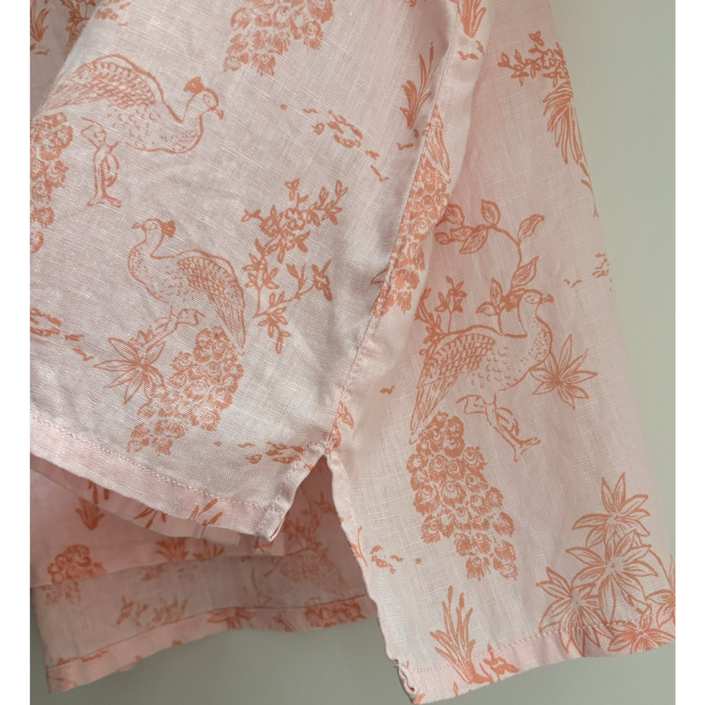Cynthia Rowley Boxy Linen V-neck Button Up Top Peach Pink Toile Floral Size 1X - Picture 8 of 11